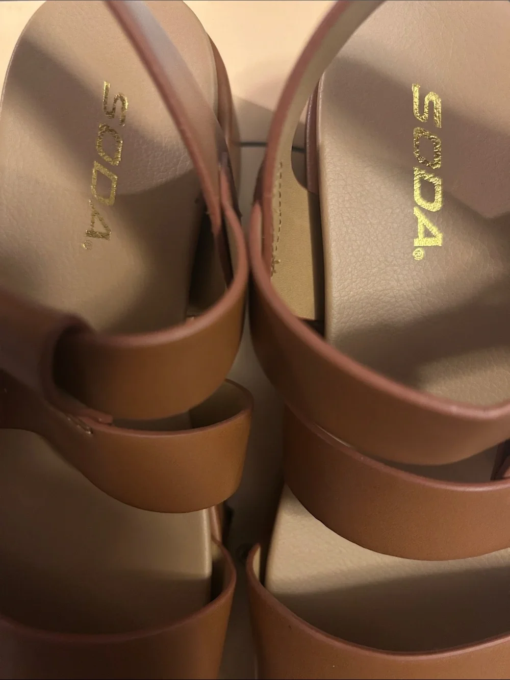 Soda Brown Platform Sandals with Buckle Straps